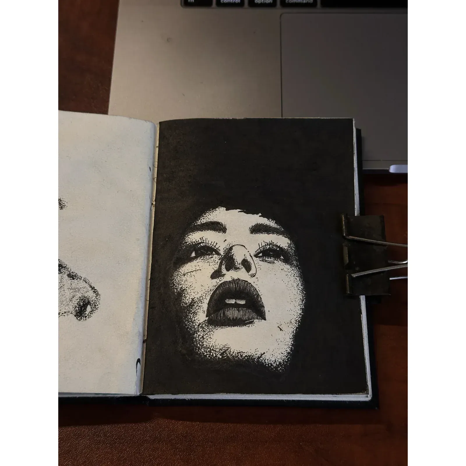 Stippled Portrait — Ink on paper, stippled, 2026