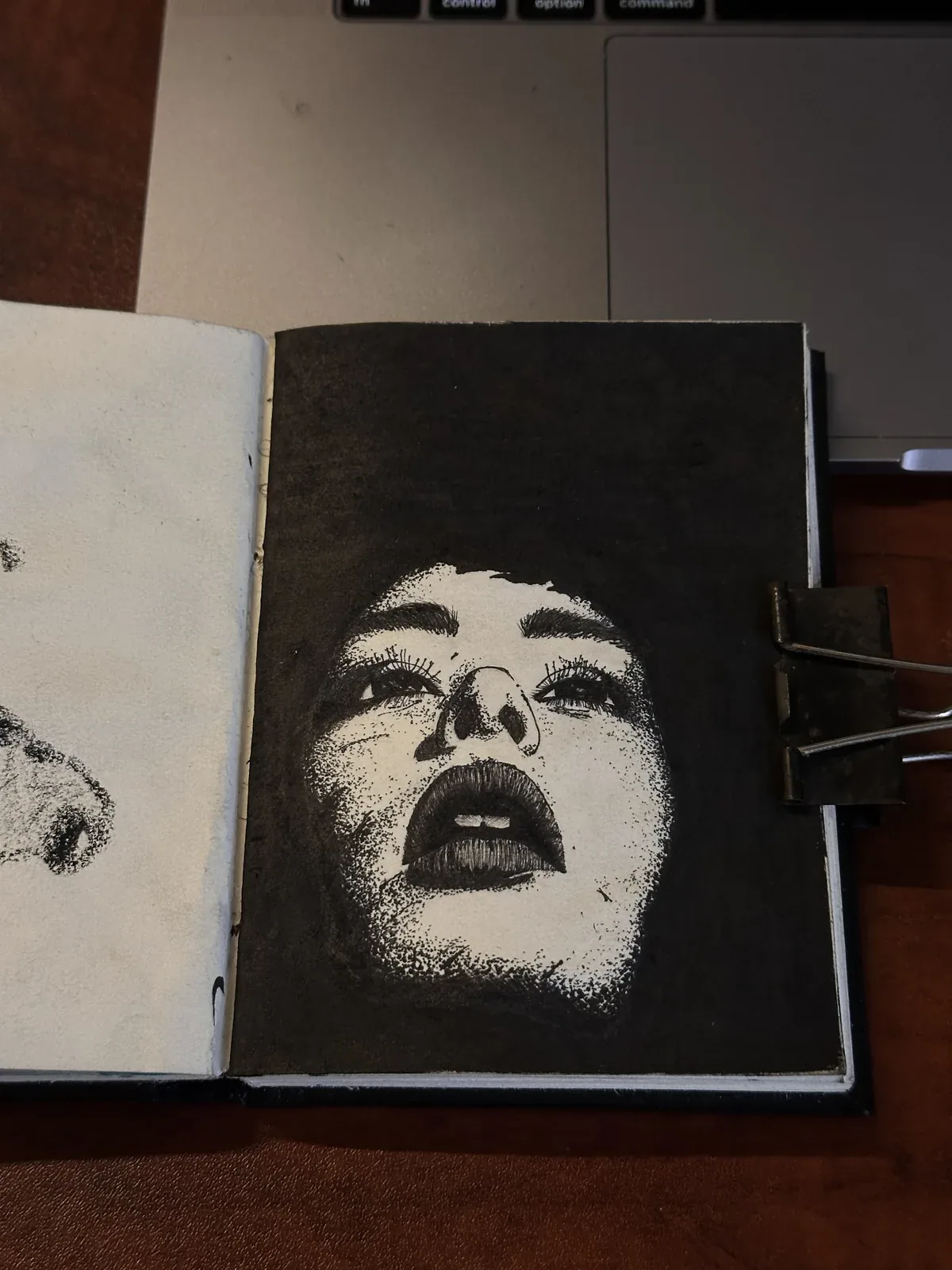 Stippled ink portrait